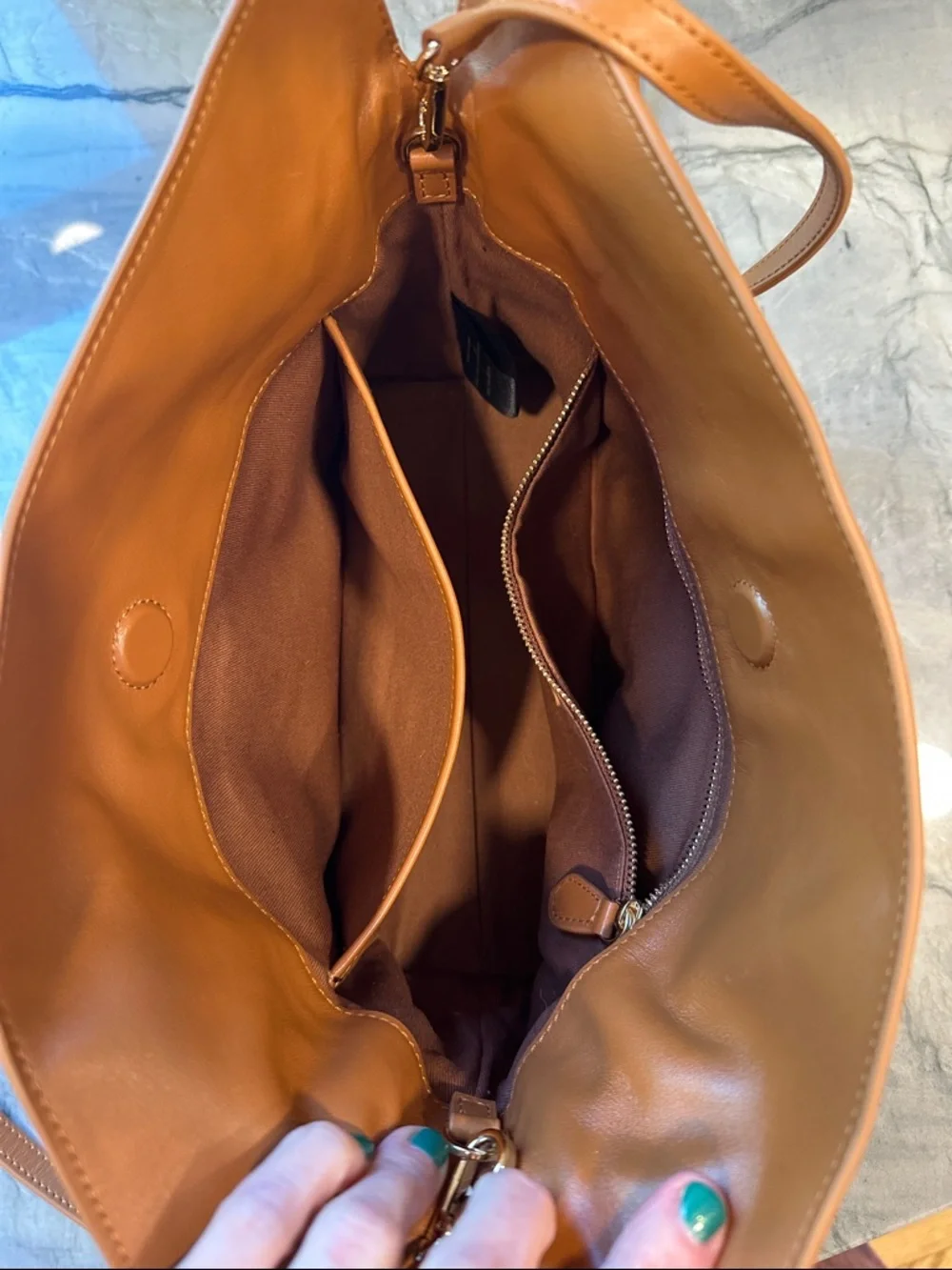 Quince Italian Leather Drawstring Pouch Crossbody Bag in Cognac - Picture 7 of 16